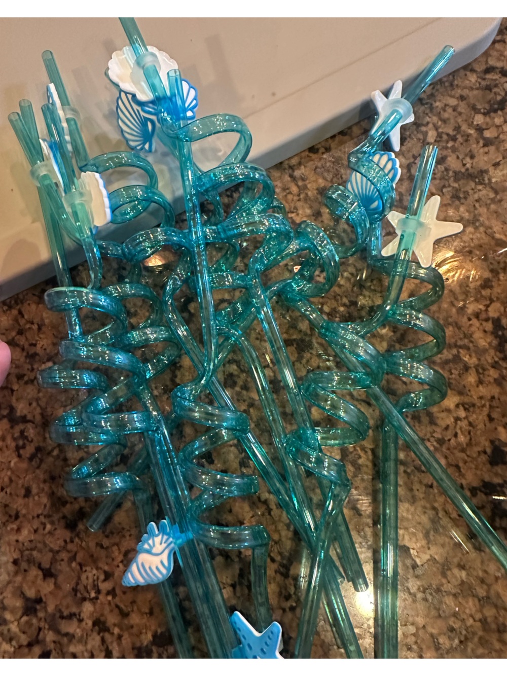 Teal Spiral Party Straws & confetti w/ seashell accents- Home Party Supplies